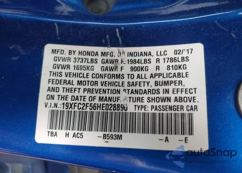 2017 Honda Civic Lx from USA, damaged, VIN 19XFC2F56HE028890